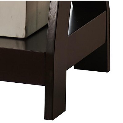 Espresso Finish Wood Square End Table with Curved Legs and Shelves