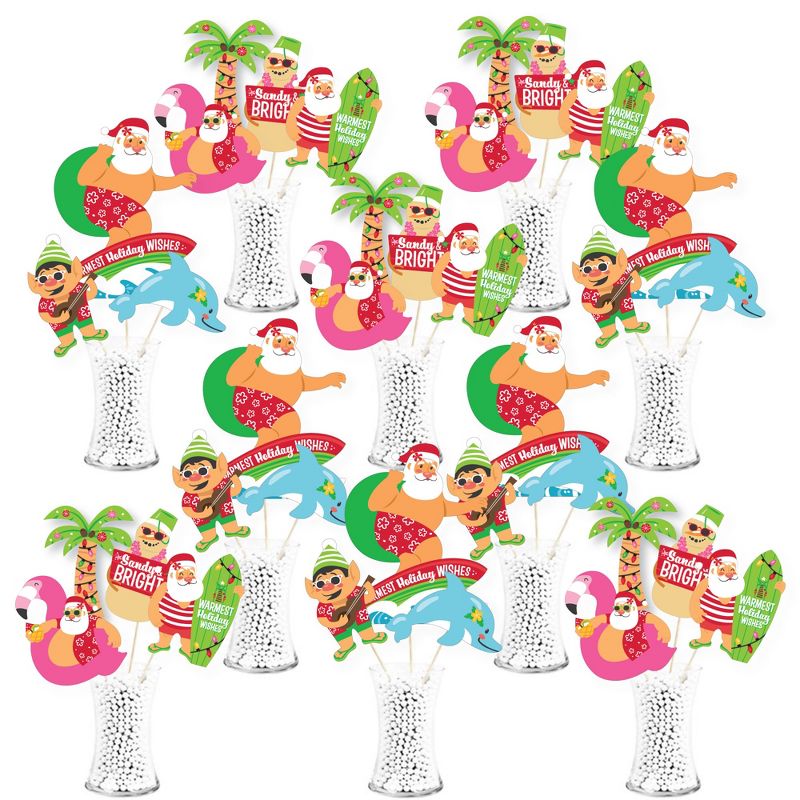 Big Dot of Happiness Tropical Christmas - Beach Santa Holiday Party Centerpiece Sticks - Showstopper Table Toppers - 35 Pieces, 1 of 9