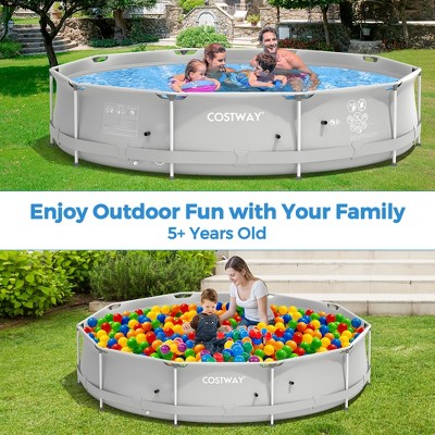 Gray Round Above Ground Swimming Pool with Iron Frame and Pool Cover