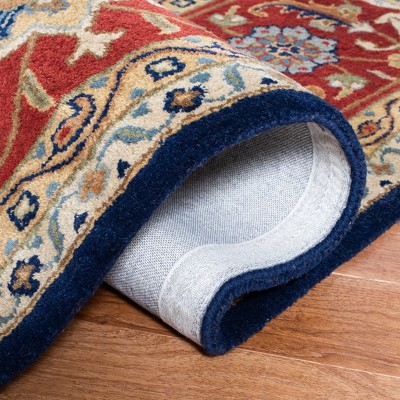Handmade Navy and Rust Wool Tufted Square Area Rug