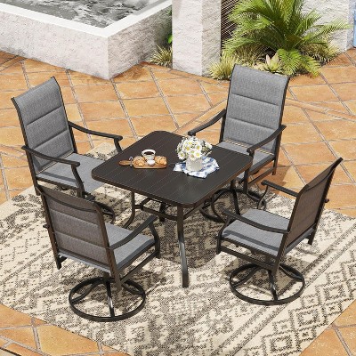 VisioGear Patio Accent Table Sets, 5-Piece Outdoor Table and Chairs Set, Patio Table with Umbrella Hole for Backyard, Gray, 21.7"*21.7"*40.2"