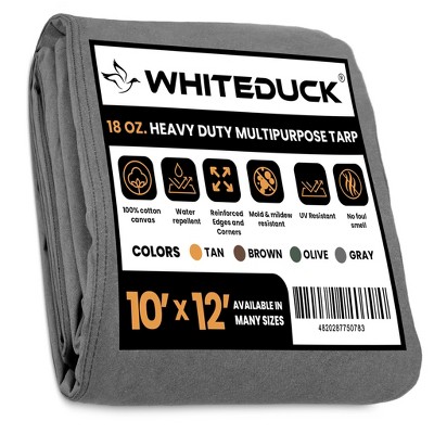 WHITEDUCK Tarp 8 x 12 ft Canvas Outdoor Heavy Duty Water-Resistant Tarpaulin Cover, 18 oz Loomstate Cotton with Stainless Steel Grommets, Gray