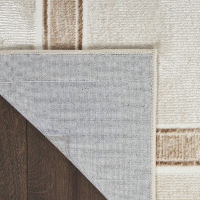 Ivory Cream Art Deco Geometric Easy-Care Area Rug 2'3" x 7'6"