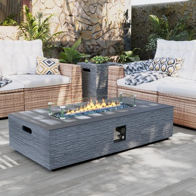 UPHA 56" Rectangular Outdoor Magnesium Oxide Fire Pit Table with Gas Tank Cover, Wind Guard, Dark Gray