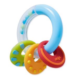 HABA Color Burst Silicone Teethers for Babies 6-18 Months - Rattle & Grasping Toy for Safe Sensory Development - Dishwasher Safe Baby Essentials - 1 of 4