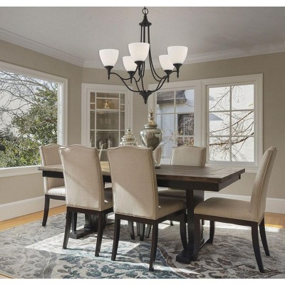 Herndon Satin Nickel 5-Light Chandelier with Frosted Glass Shades