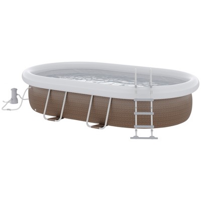 Outsunny 18' x 10' x 3.5' Above Ground Swimming Pool for 1-8 People, Rectangular Steel Frame, Non-Inflatable, Filter Pump