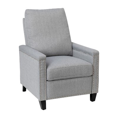 Emma and Oliver Fabric Upholstered Push Back Recliner with Nailhead Trim and Pop Out Footrest for Living Room, Den & Bedroom