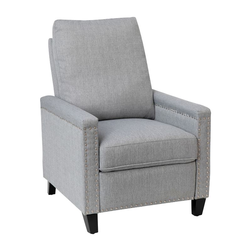 Emma and Oliver Fabric Upholstered Push Back Recliner with Nailhead Trim and Pop Out Footrest for Living Room, Den & Bedroom, 1 of 16