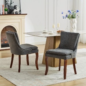Kumasinova Set of 2 Modern Upholstered Dining Chairs with Double-Layer Cushions, Chenille Fabric Kitchen Chairs, Leisure Chairs with Curved Wood Legs - 1 of 4
