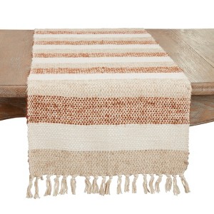 Saro Lifestyle Fringed Classic Stripe Table Runner, Beige, 16"x72" - 1 of 3