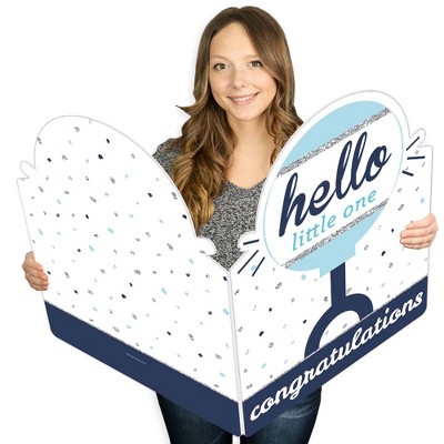 Big Dot of Happiness Hello Little One - Blue and Silver - Congratulations Baby Boy Giant Greeting Card - Big Shaped Jumborific Card