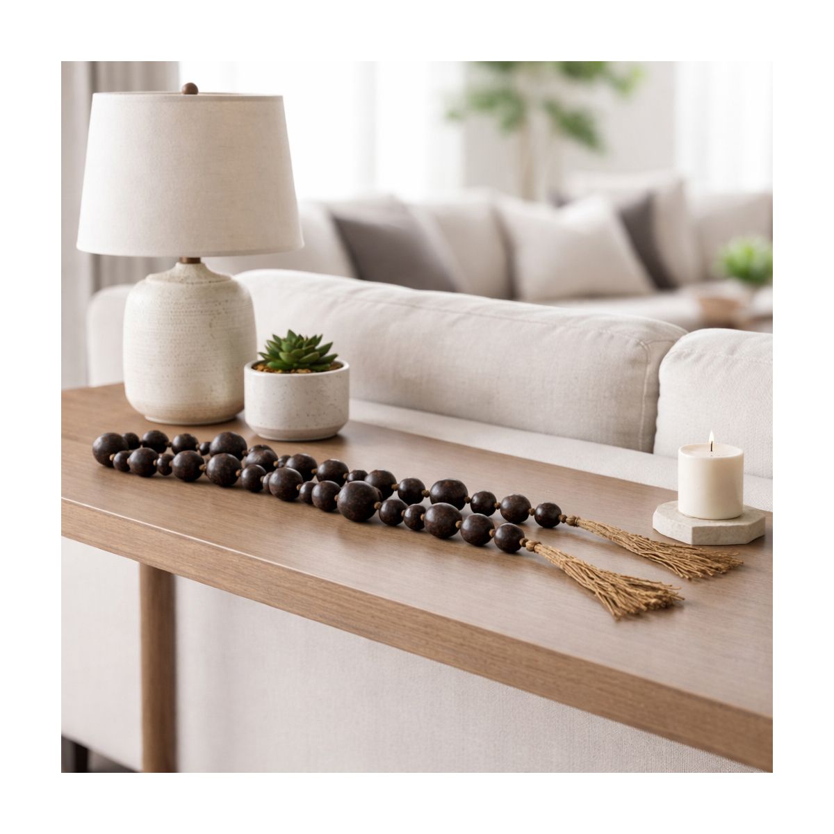 Terracotta Bead Garland with Jute Tassels for Home Decor - Decorative Accent for Bathroom, Office Desk, and Living Room Décor - thumbnail 2