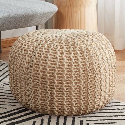Cheer Collection 18" Round Cable Knit Pouf Ottoman