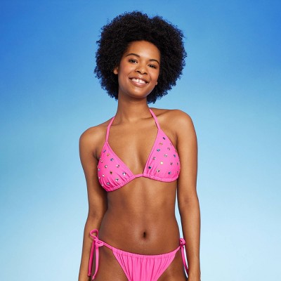 Women's Ribbed Triangle Bikini Top - Wild Fable™ Blue/green/pink Striped :  Target