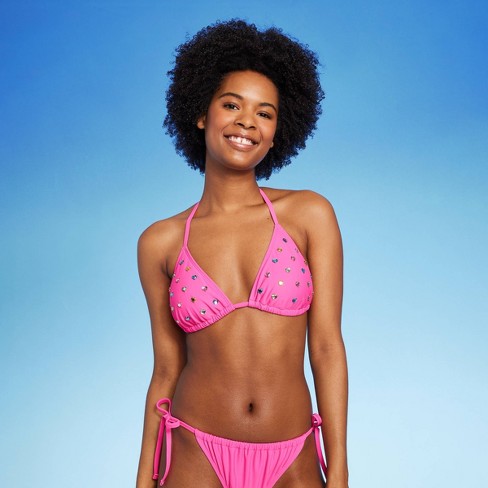 Women's Heart Shaped Gem Embellished Triangle Bikini Top - Wild Fable™ Pink  M