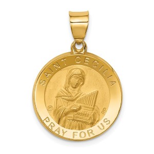 Black Bow Jewelry 14k Yellow Gold Hollow St. Cecilia Medal Pendant, 19mm (3/4 Inch) - 1 of 4