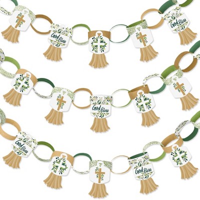 Big Dot of Happiness Elegant Cross - 90 Chain Links and 30 Paper Tassels Decoration Kit - Religious Party Paper Chains Garland - 21 feet