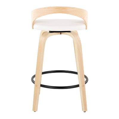 Set of 2 White Swivel Counter Stools with Wood Legs