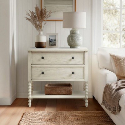 PAGED Elegant Nightstand Accent Bedside Table with Solid Wood Frame and Turned Legs for Bedroom