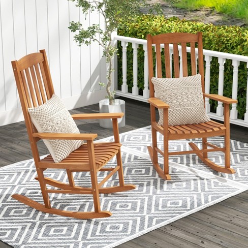 Tangkula 2 Pieces Patio Rocking Chair w 400 lbs Weight Capacity Eucalyptus Wood Porch Rocker