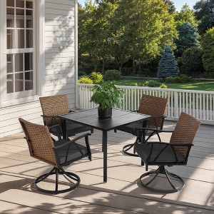 TiramisuBest 7-Piece Aluminum Patio Set,6 Swivel Rockers,Cushions, Branch-Inspired Backrest, Rectangular Table w/Umbrella Hole (Bourbon Brown) - 1 of 4