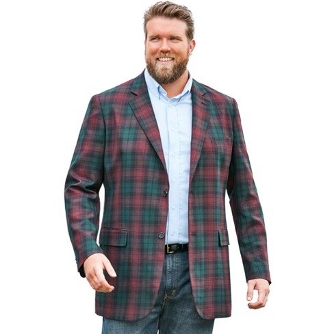 KS Signature by KingSize Men's Big & Tall Holiday Blazer - Tall - 58, Wine  Tartan Red