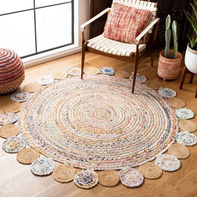 Boho Chic Beige & Multi Cotton-Jute 4' Round Area Rug
