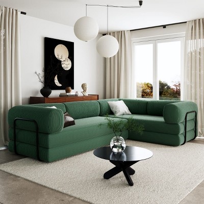 L-Shaped Modular Corduroy Sofa Bed with Iron Frame, Sectional Couch for Apartment or Living Room-Maison Boucle