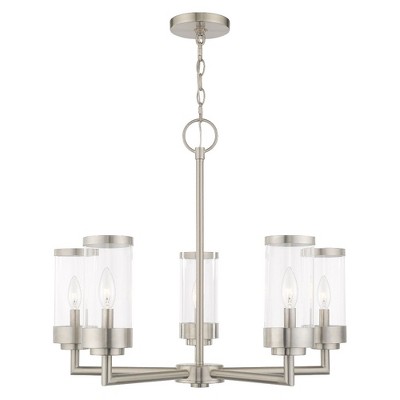 Brushed Nickel 5-Light Outdoor Chandelier with Clear Glass Shades