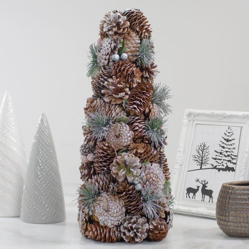 Northlight 16.5" Glittered Green and Brown Pinecone Berry Christmas Tree, 2 of 5
