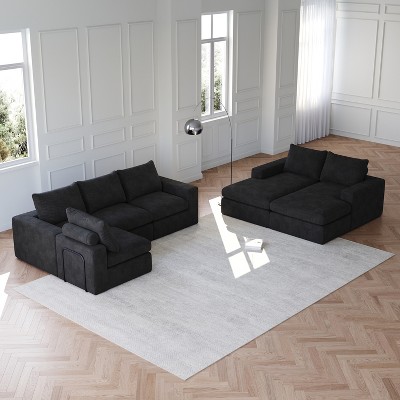 Corduroy L-Shaped Modular Sectional Sofa with Chaise, 4-Piece Cloud Couch with Neck Support Pillows and Deep Cushions for Living Room and Bedroom