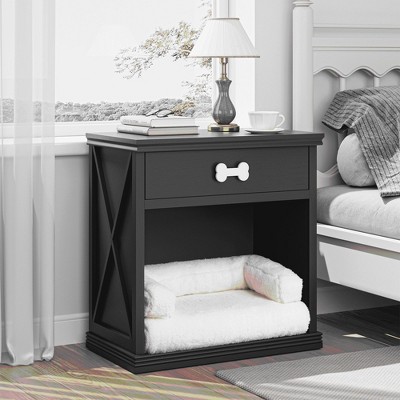 LOVMOR Vintage Small Storage Cabinet with Pet Bed, Hidden Cat Litter Box w/ Drawer & Semi-Open Space