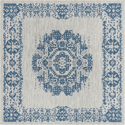 Blue and Gray Square Synthetic Outdoor Area Rug