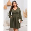 Coolmee Women's Plus Size Mini Dress Long Sleeve Wrap V Neck A Line Short Dress with Pockets - 3 of 4