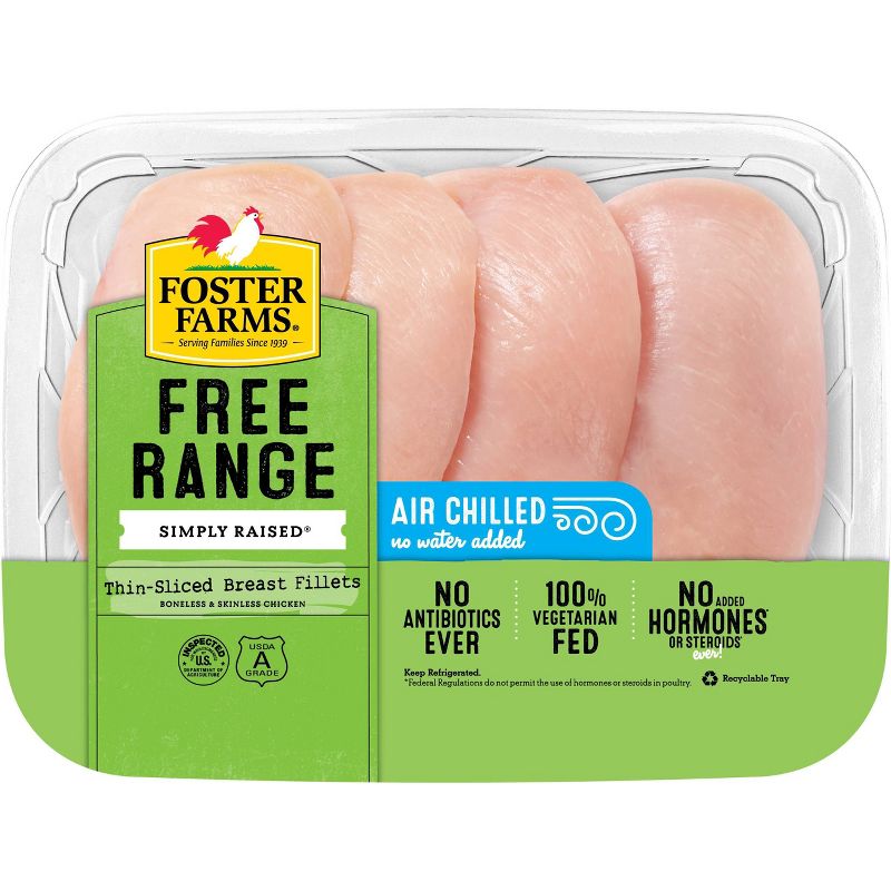 Foster Farms Free Range Boneless &#38; Skinless Thin Sliced Chicken Breasts - 0.8-2.8lbs - price per lb, 1 of 5