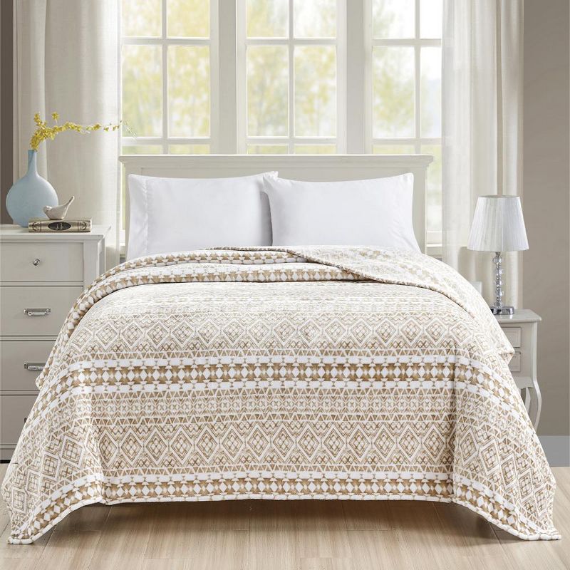 Plazatex Tala Printed Luxurious Ultra Soft Lightweight Bed Blanket Beige, 2 of 5