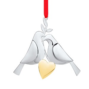Nambe Twelve Days of Christmas Ornament – Two Turtle Doves, Symbol of Love and Peace, Silver, Gold Plated Holiday Tree Decoration - 1 of 4