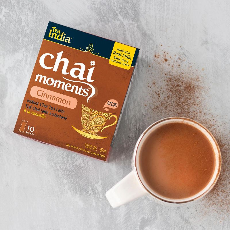 Tea India Chai Moments Cinnamon Chai Tea Instant Latte Mix with 10 Sachets Pack of 6, 4 of 6