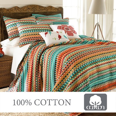 King Multicolor Ikat Print Microfiber Quilt Set