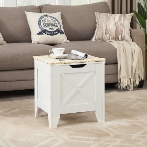 VECELO 18/30/43" Storage Ottoman Wooden Bench with Wicker-Knot Cushions Toy Box Organizer with Safety Hinges Charcoal Gray/White - 1 of 4