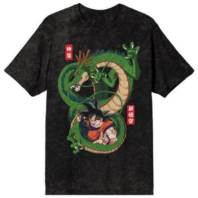Dragon Ball Goku & Shenron Men's Black Mineral Wash Oversized Crew Neck Short Sleeve T-shirt