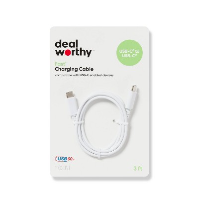 3' USB-C to USB-C Charging Cable - dealworthy™ White