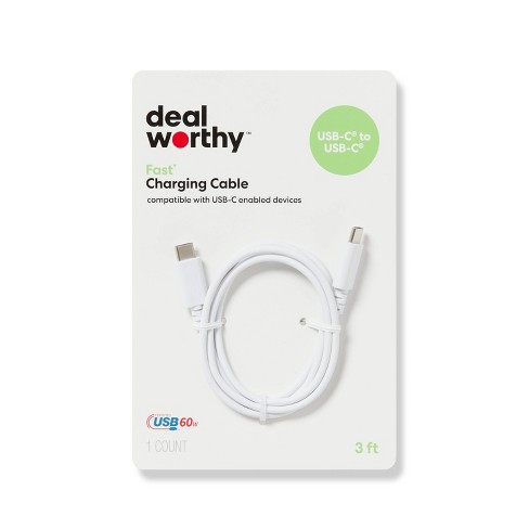 3' Usb-c To Usb-c Charging Cable - Dealworthy™ White : Target