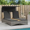 vidaXL Gray Double Sun Lounger with Canopy and Cushions - Modern Poly Rattan Outdoor Patio Recliner with Adjustable Backrest and UV Resistance - 3 of 4