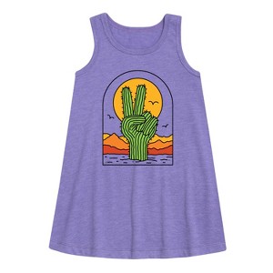 Girls' - Instant Message - Cactus Peace Sign Graphic Sleeveless Aline Dress - 1 of 4