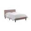 East West Furniture 2 Piece Queen Size Bed Set - Button Tufted Bed Frame - Brown Taupe Velvet Fabric Upholstered Headboard and a Burgundy  Nightstand - 3 of 4