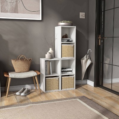 White 2-Shelf Stackable Cube Bookcase with Closed Back