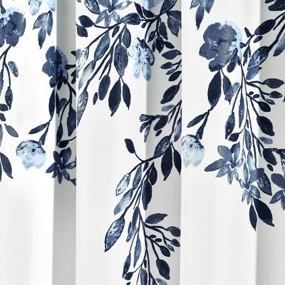 Navy and White Floral Print Blackout Curtain Panels