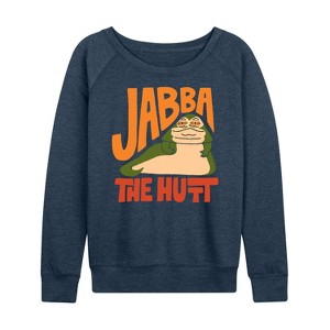 Women's - Star Wars - Doodle Jabba Hutt Lightweight French Terry Wide Neck Long Sleeve Shirt - 1 of 4